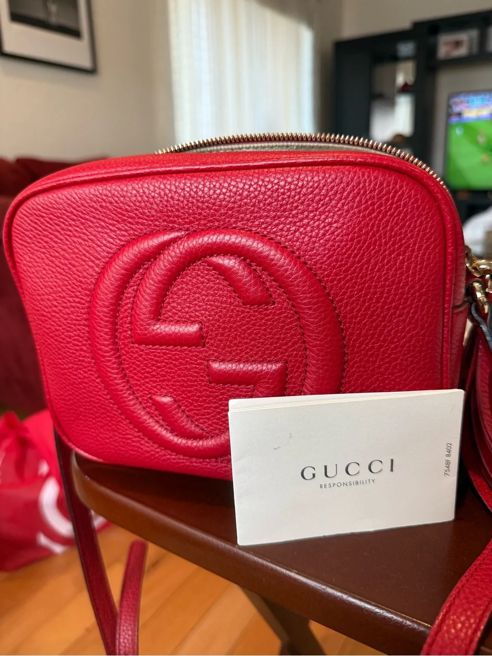 Gucci Red Pebbled Leather Crossbody with Tassel